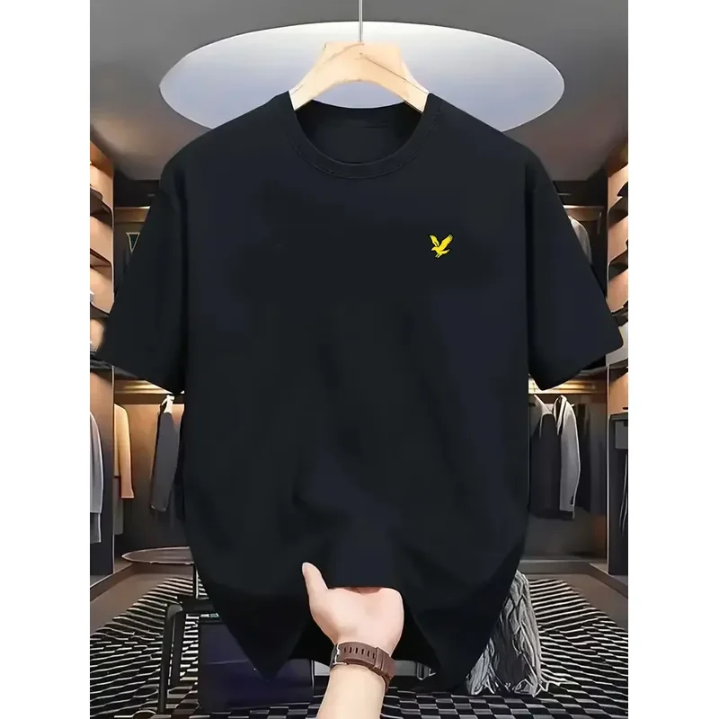 2026 Men's 100% Cotton Summer Sports Casual T-Shirt with Loose Oversized Fit Eagle Graphic Print and Round Neck Short Sleeves