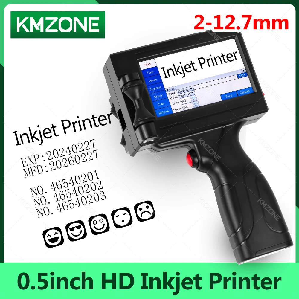 12.7mm Portable Inkjet Printer Handheld TIJ Maker Machine with ink Cartridge Image Picture Serial Number Edit Print