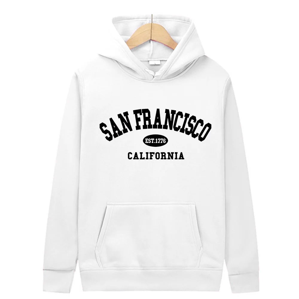 California Est.1776 San Francisco Letter Print Hoodies Women Hip Hop Street Clothes Fleece Pocket Tracksuit Casual Pullovers Hoo