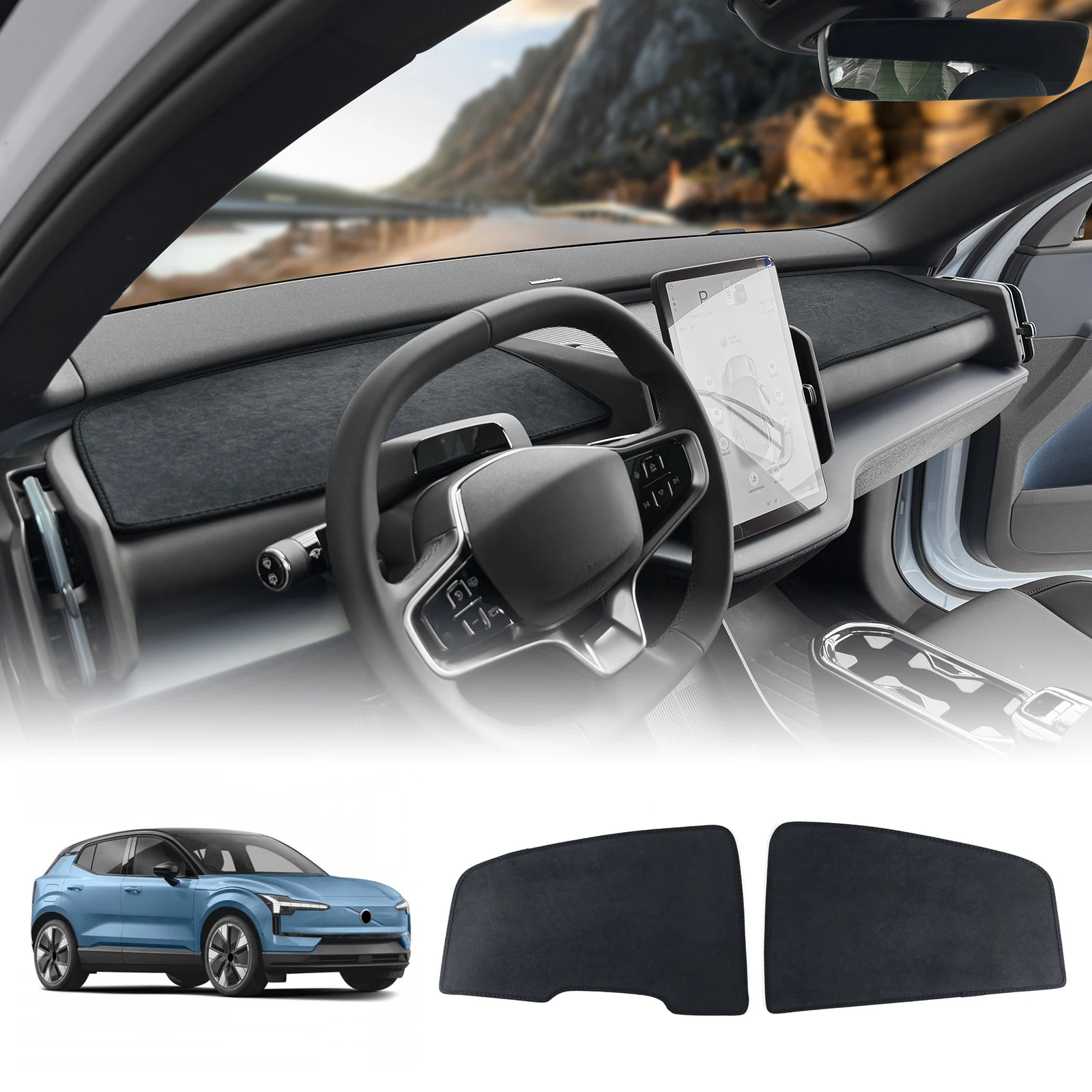 Alfombrilla de franela premium para Volvo EX30 2023 2024 2025 2026 Ex30 Cross Country, para salpicadero de coche, antirayos UV, LHD RHD