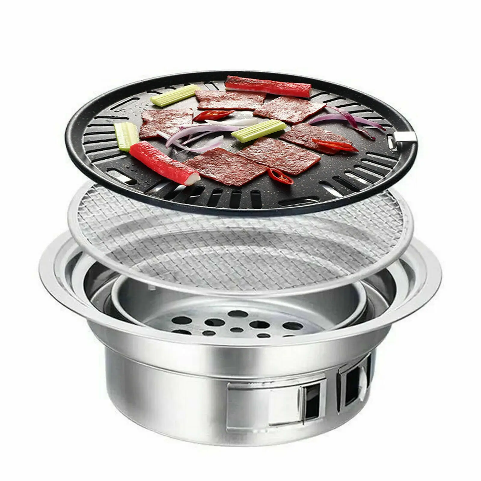 BBQ Grills Korean Charcoal Barbecue Grill Stainless Steel Non-stick Barbecue Tray Grills Charcoal Stove for Outdoor Camping