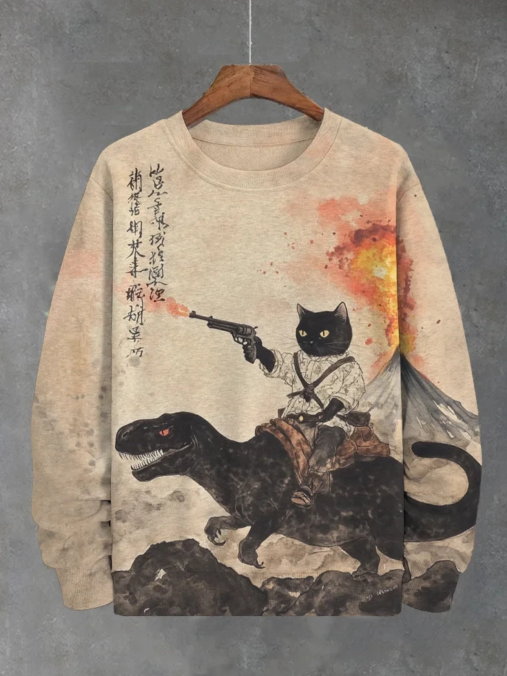 Autumn New Arrival Japanese Art Hoodies Vintage Cat 3D Printed Pullovers Men Women Casual Oversized Crew Neck Y2k Sweatshirts