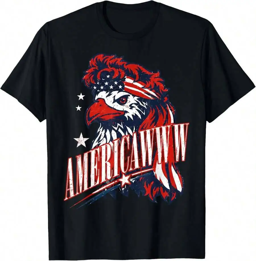 Americaww Sarcastic Fourth Of July Bald Eagle T-Shirt 100% Cotton Trendy Y2K Short-Sleeve Tee-Soft, Quick-Drying,