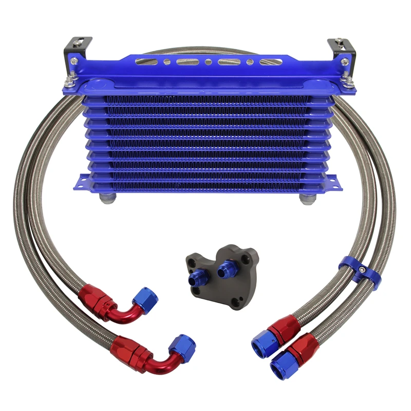 10Row Oil Cooler+Filter Adapter Kit Fit For BMW Mini Cooper S Supercharger R50 R52 R53 1.6L Engine  02-06 Black/ Blue