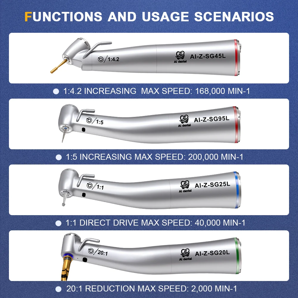 Dental ​Implant ​Handpiece ​Contra Angle 1:1/1:5/20:1 Low Speed Fiber Optic External Water For Surgery Electirc Implant Motor