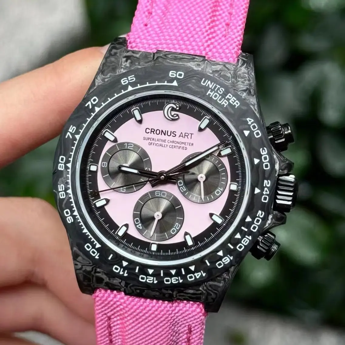 CRONUSART Men Chronograph Watch Pilot 40mm Automatic Mechanical Wristwatch Carbon Fiber Sapphire Mirror Waterproof Luminous