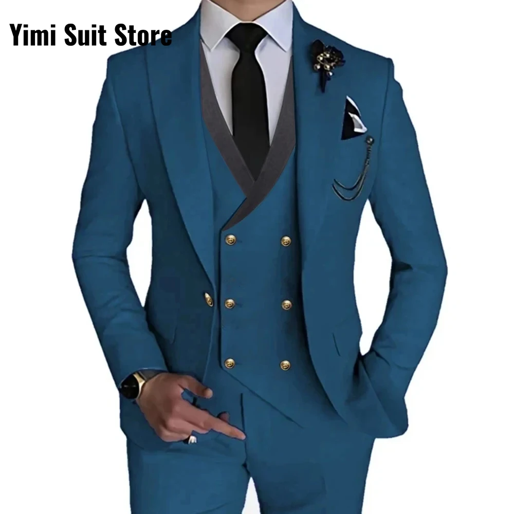 

Luxury Men Suits 3 Pieces With Lapel Business Casual For Wedding Banquet Work Suits for Men Suit Blazer Sets Jacket+Vest+Pants