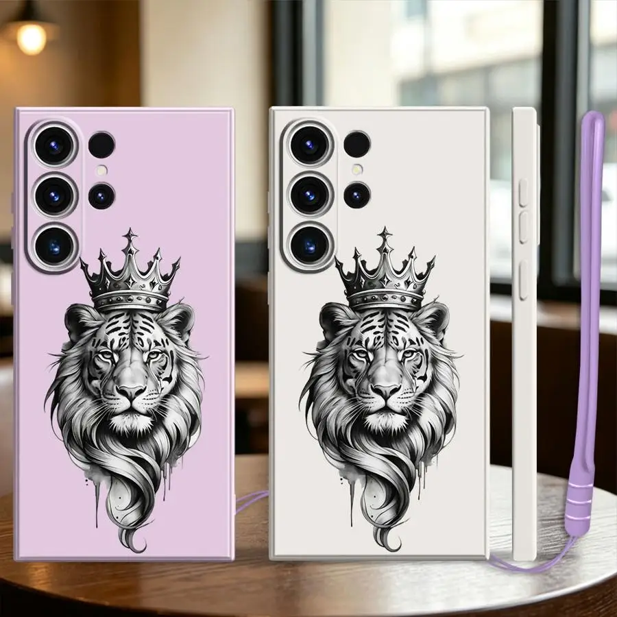 Crowned Lion Head Case for Samsung Galaxy S26 S21 Plus S23 S22 Note 20 10 Ultra S24 Ultra S20 FE S25 Edge Phone Cover