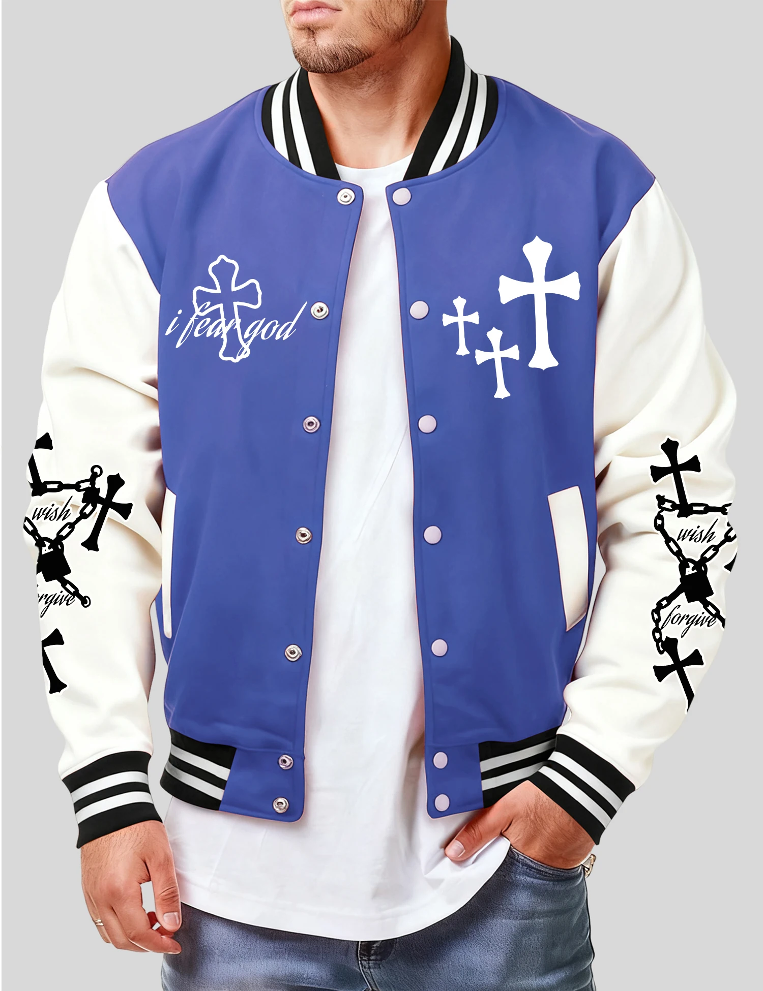 

I Fear God Art Logo Printed Men Jacket Vintage Loose Coat Street Casual Top Autumn All-Match Tracksuit Unisex Retro Clothing