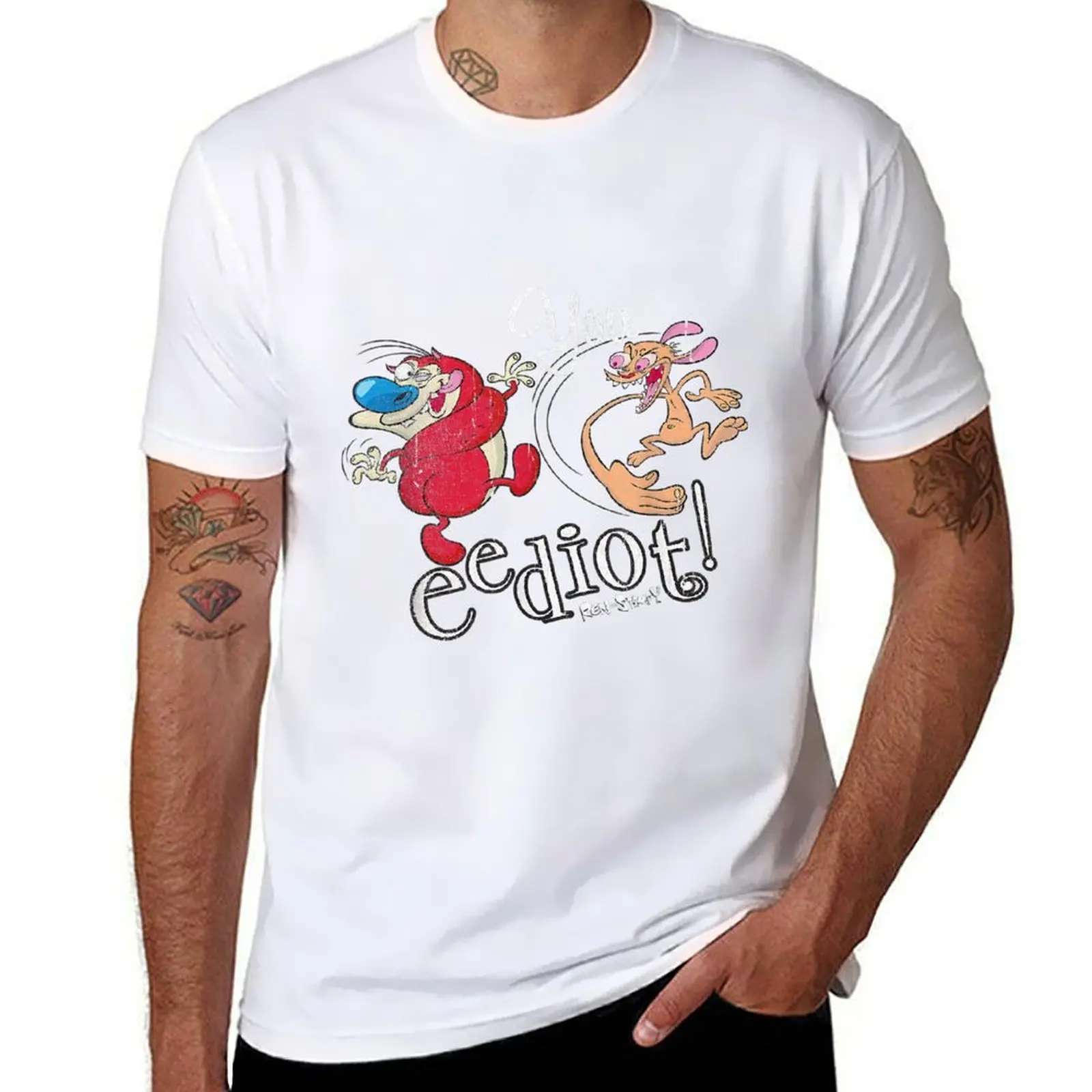 

Ren and Stimpy You Idiot T-Shirt black cotton t-shirt plain for man package g man t shirts for men T-Shirt