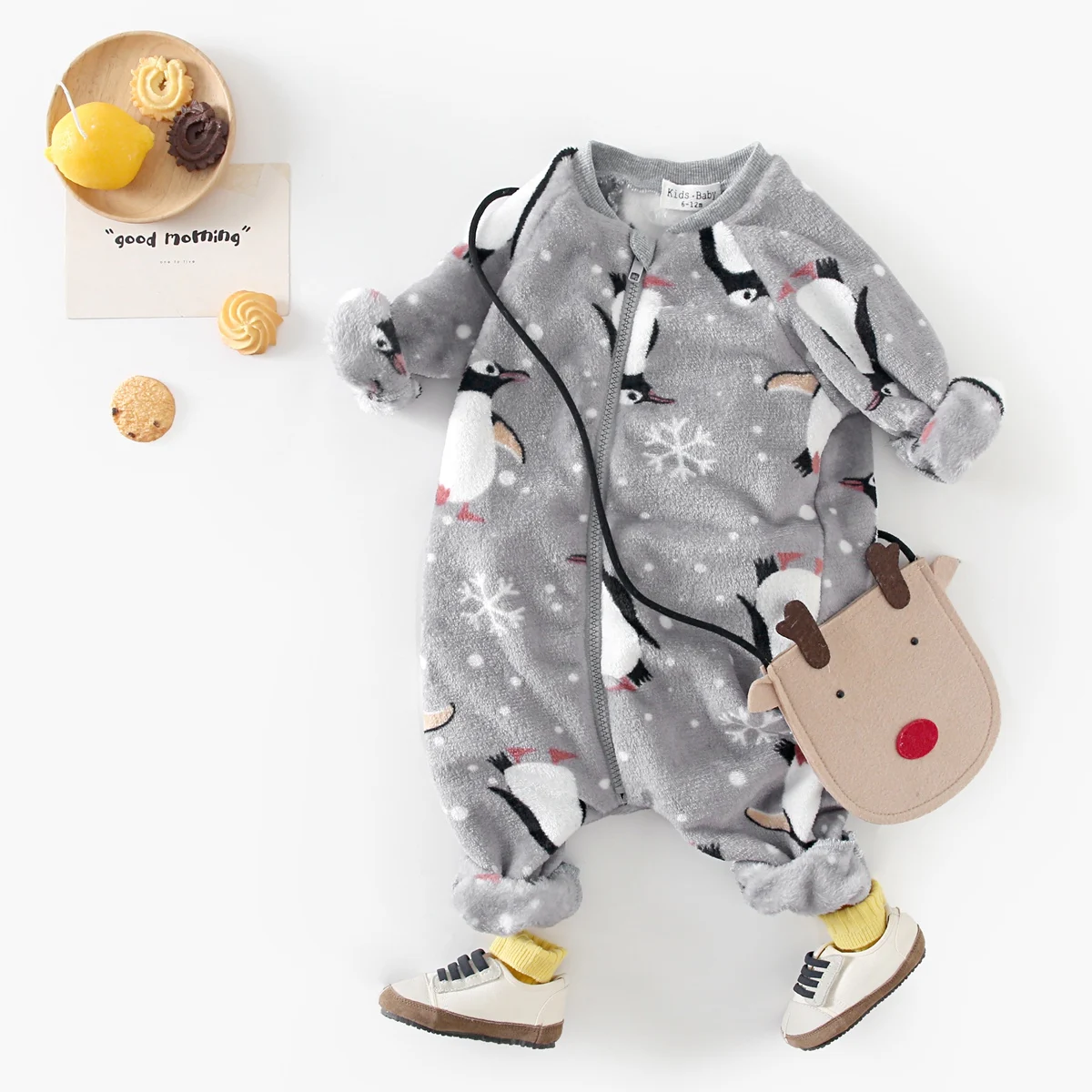 Sanlutoz Winter Baby pagliaccetti Zipper Cute Penguin Fleece manica lunga tute per bambini abbigliamento caldo accogliente stile coreano