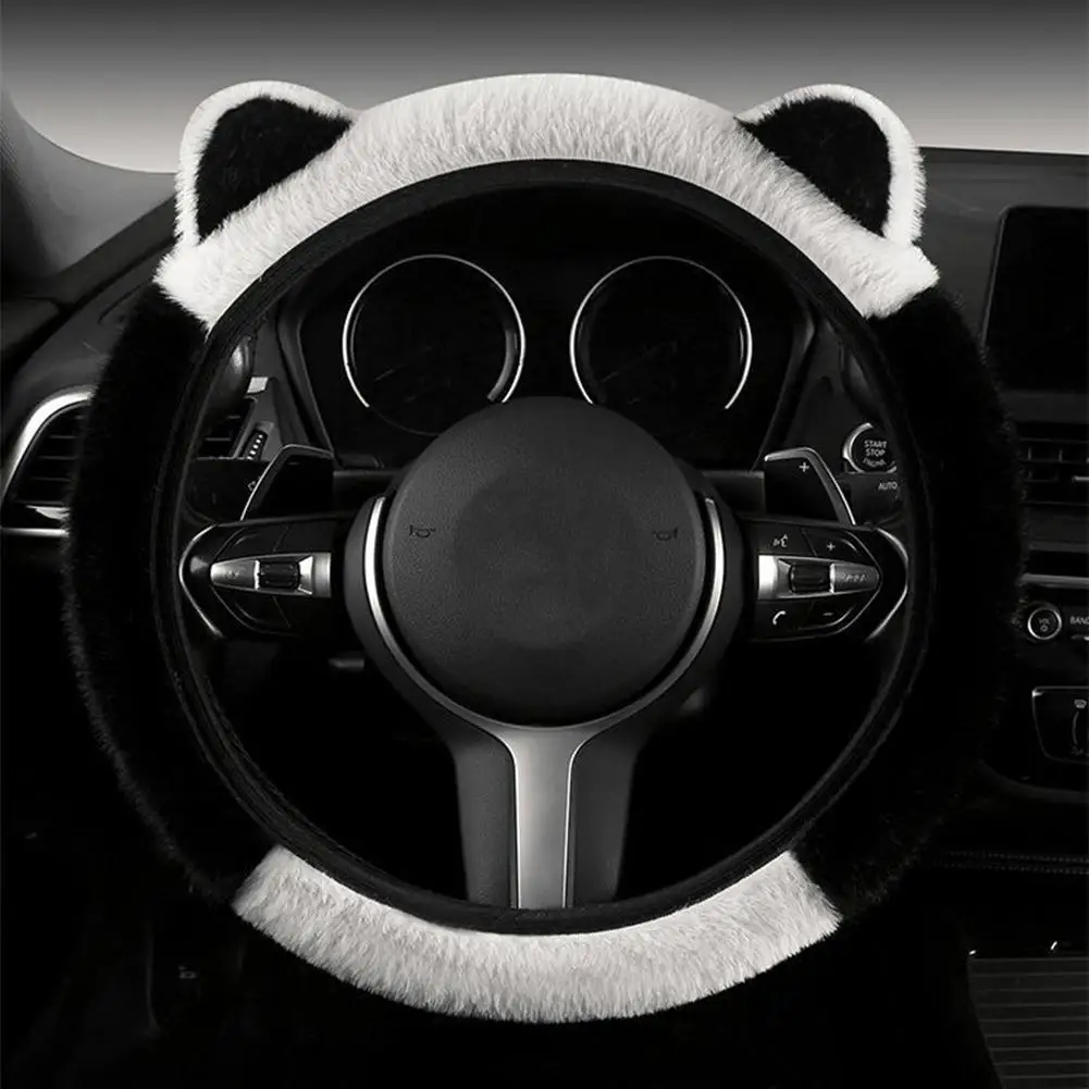 Winter Plush Car Steering Wheel Protector Universal Non-slip Soft Cute Cat Ears Plush Steering Wheel Cover Dripping