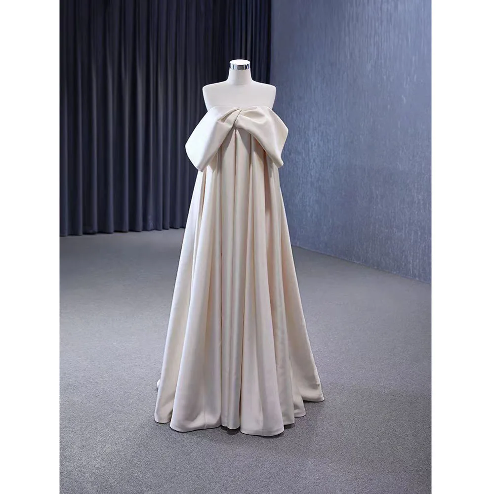 Dignified and Elegant Stain Brides Dress Civil Wedding Dress for Women Summer Backless One-piece Collar A-line V-neck Pearl Gown