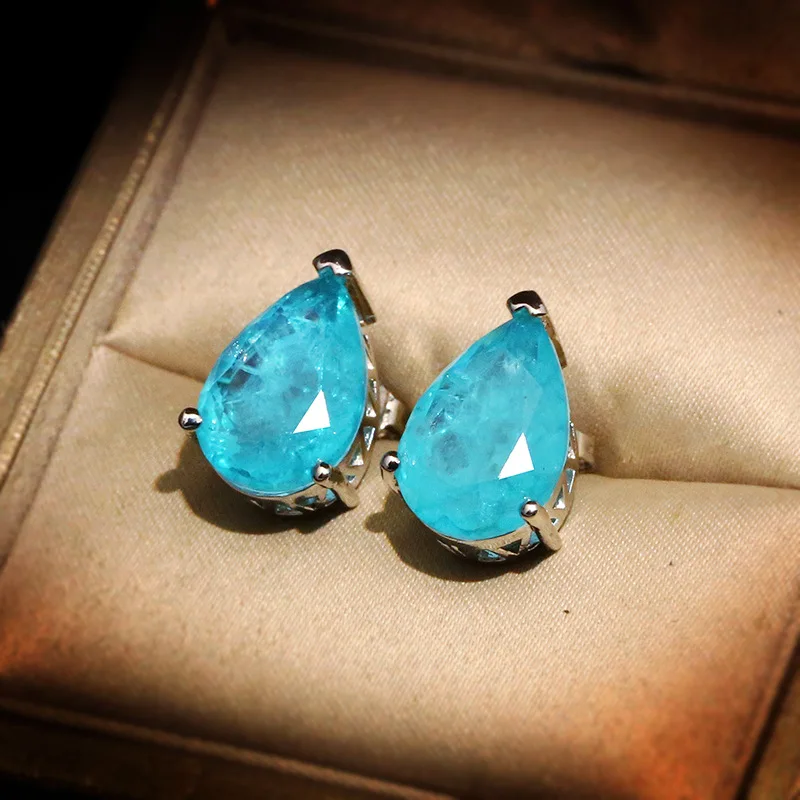 New High Quality Paraiba Jewelry Set Zirconium Earrings Ibalan Geometric Square Drop Earrings Party Birthday Jewelry Gift