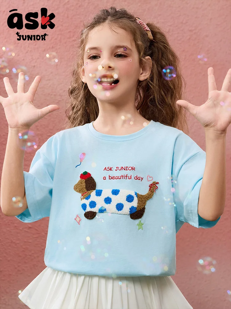 تي شيرت Tween Girls Summer Animal Print Flocking Craft بأكمام قصيرة #2