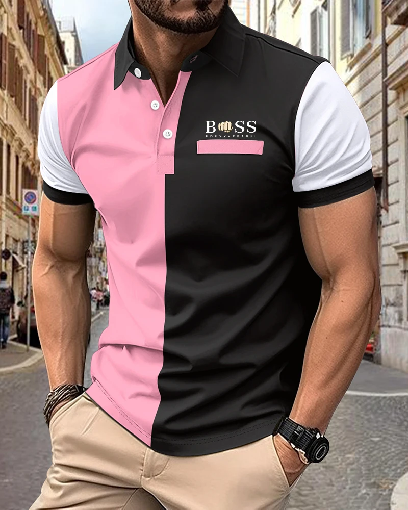 

2024New Summer Men Must Short-sleeved Button-down T-shirt Fashion Casual Breathable Perspiration Mesh Fabric Elastic POIO