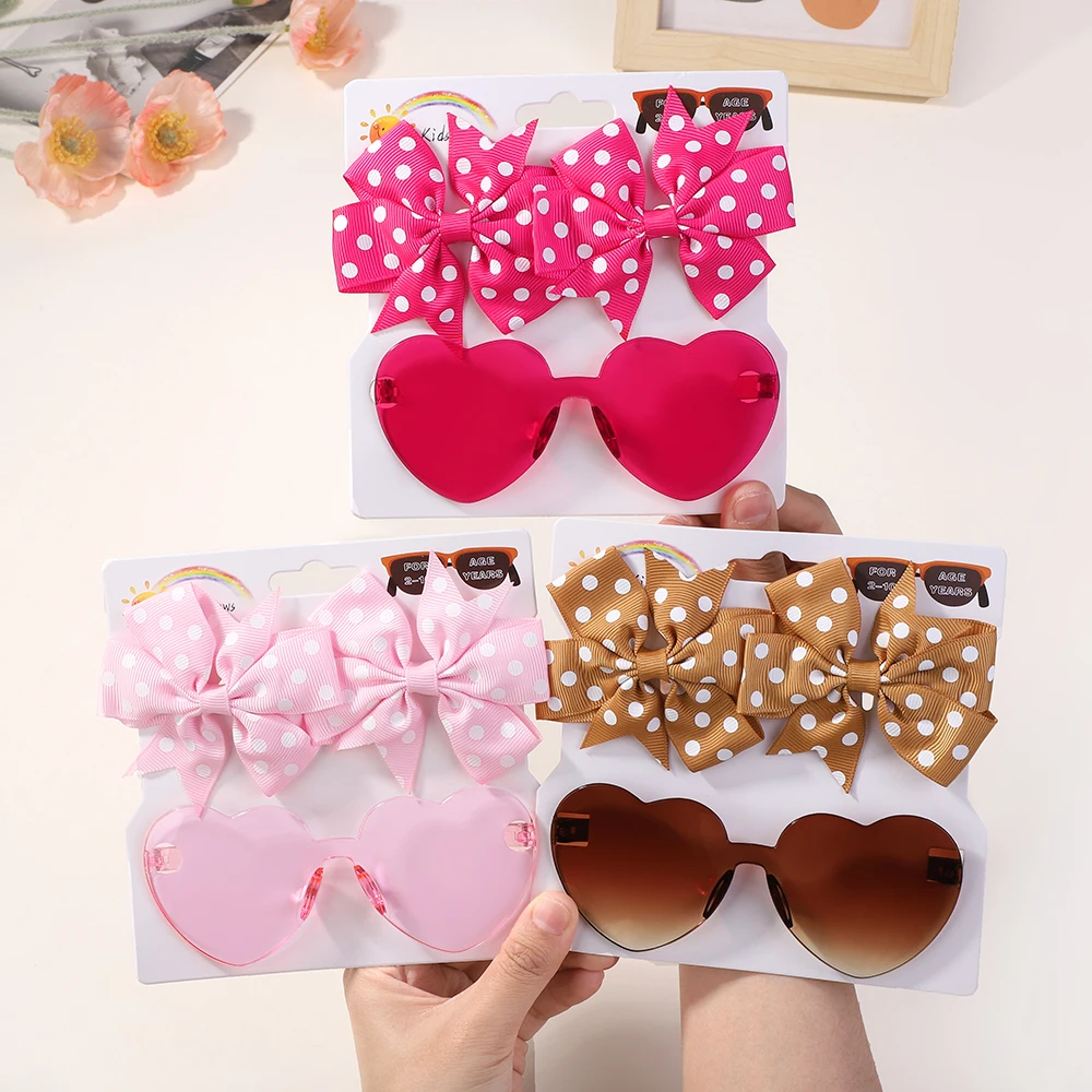 

3Pcs/lot headwear sunglasses set lovely polka dot hair clips for girls hair bangs side clip casual travel peaches sunglasses