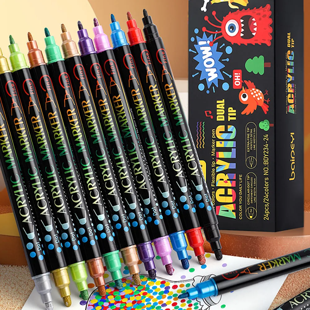 

Double headed dual color acrylic marker pen, drawing stationery, graffiti pen, marker pen, student art DIY hand drawing pen