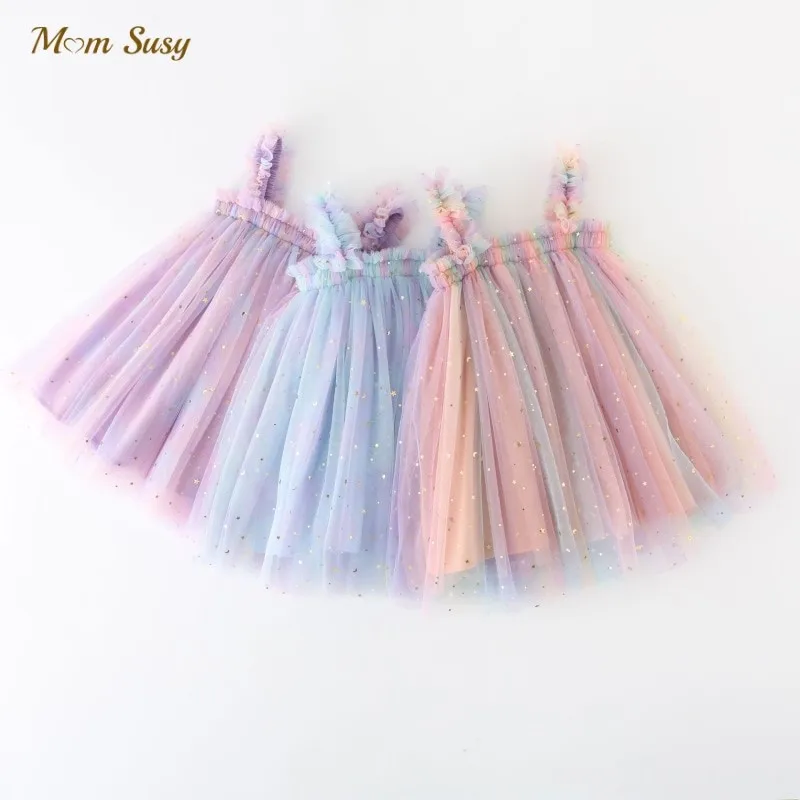 Fashion Baby Girl Princess Strap Tutu Dress Infant Toddler Child Sparkle Tulle Vestido Birthday Party Pageant Baby Clothes 1-7Y