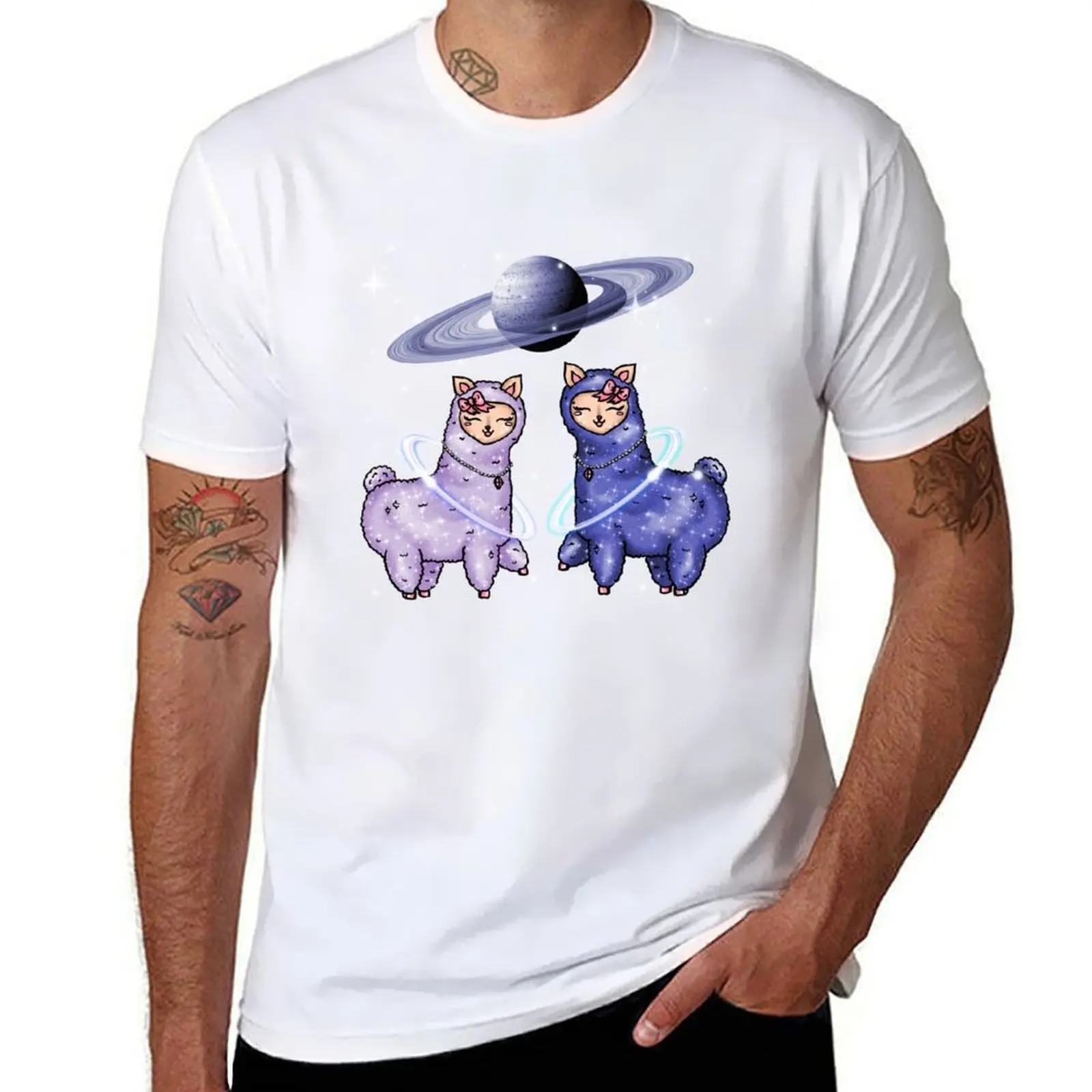 

Galaxy Llamas Alpaca Blue Purple Saturn Planet Fantasy T-Shirt t shirt man plain t shirt man casual T-Shirt