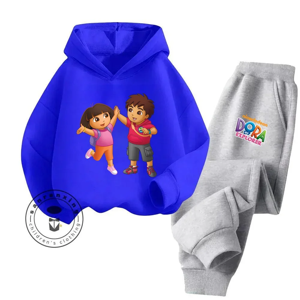 2024 Casual Cozy Affordable Long Sleeve Apparel Featuring Adorable Dora the Explorer Cartoon Designs Children's New Hoodie Set