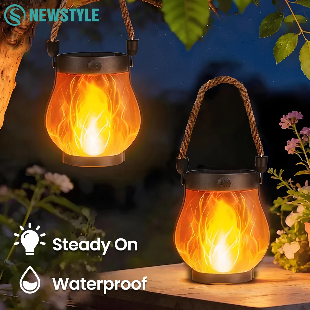 Simulated Flames Outdoor Solar Lamp IP65 Waterproof Type-C Charging Flickering Flame Hanging Solar Lamp for Garden Patio Decor