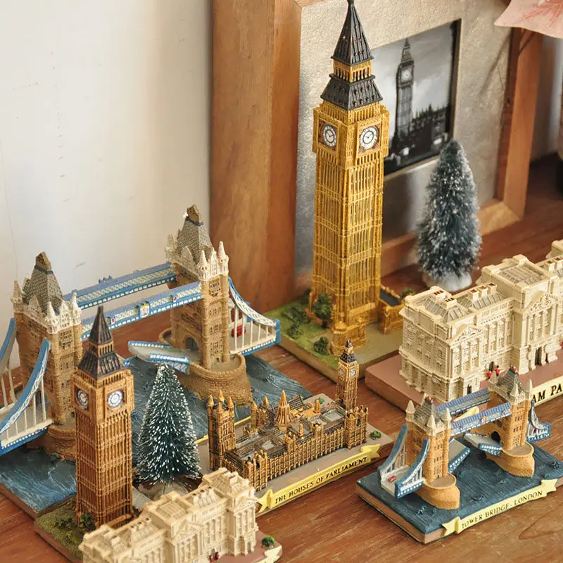 Handmade painted European style architectural ornament of Tower Bridge and Big Ben in London, UK