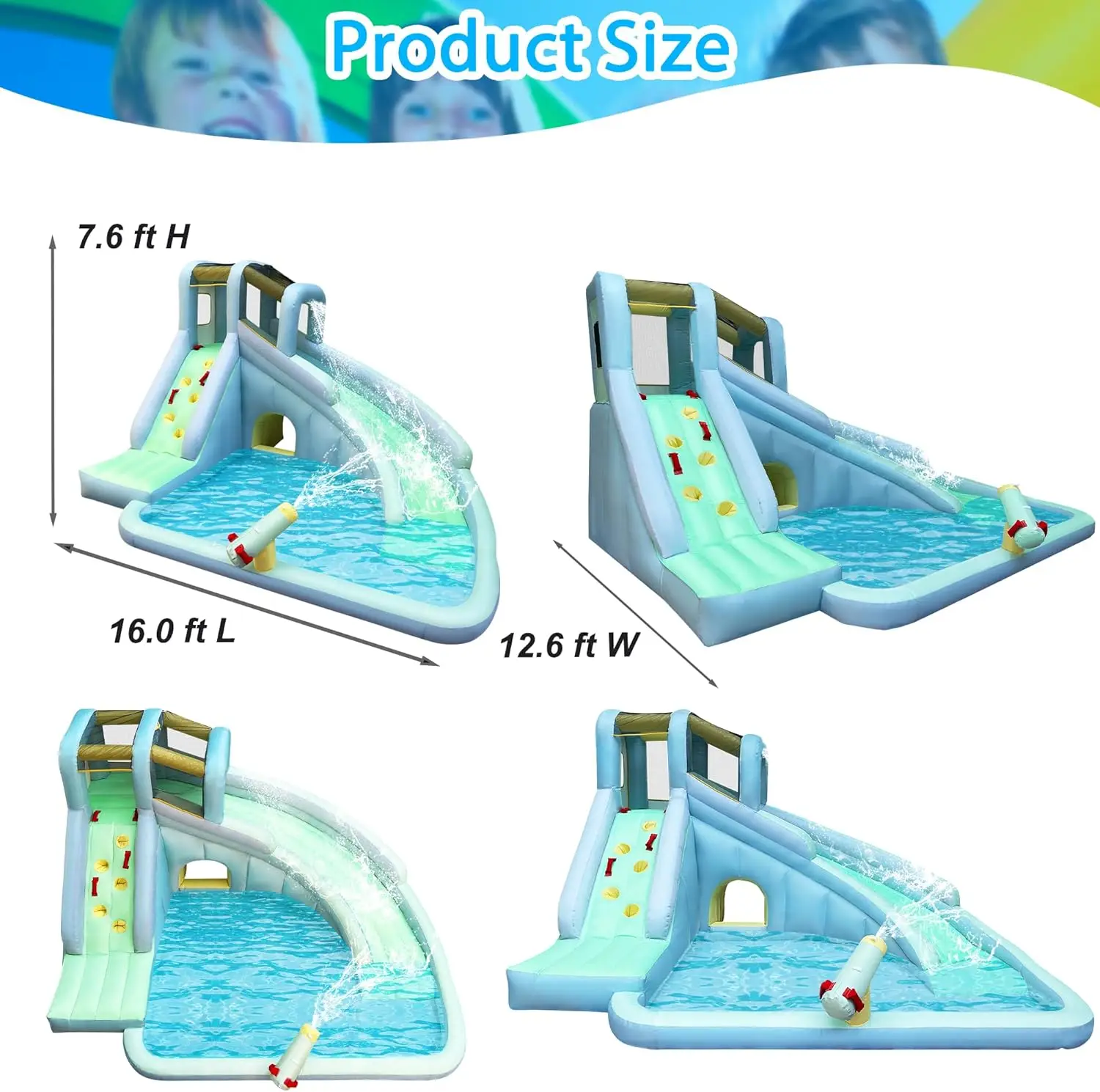 Kid's Inflatable Bounce House Water Park, 6-in-1 Summer Outdoor Party Fun with 550W Blower, Giant Slide, Climbing Wall, Splash Pool, and Water Blaster view 5
