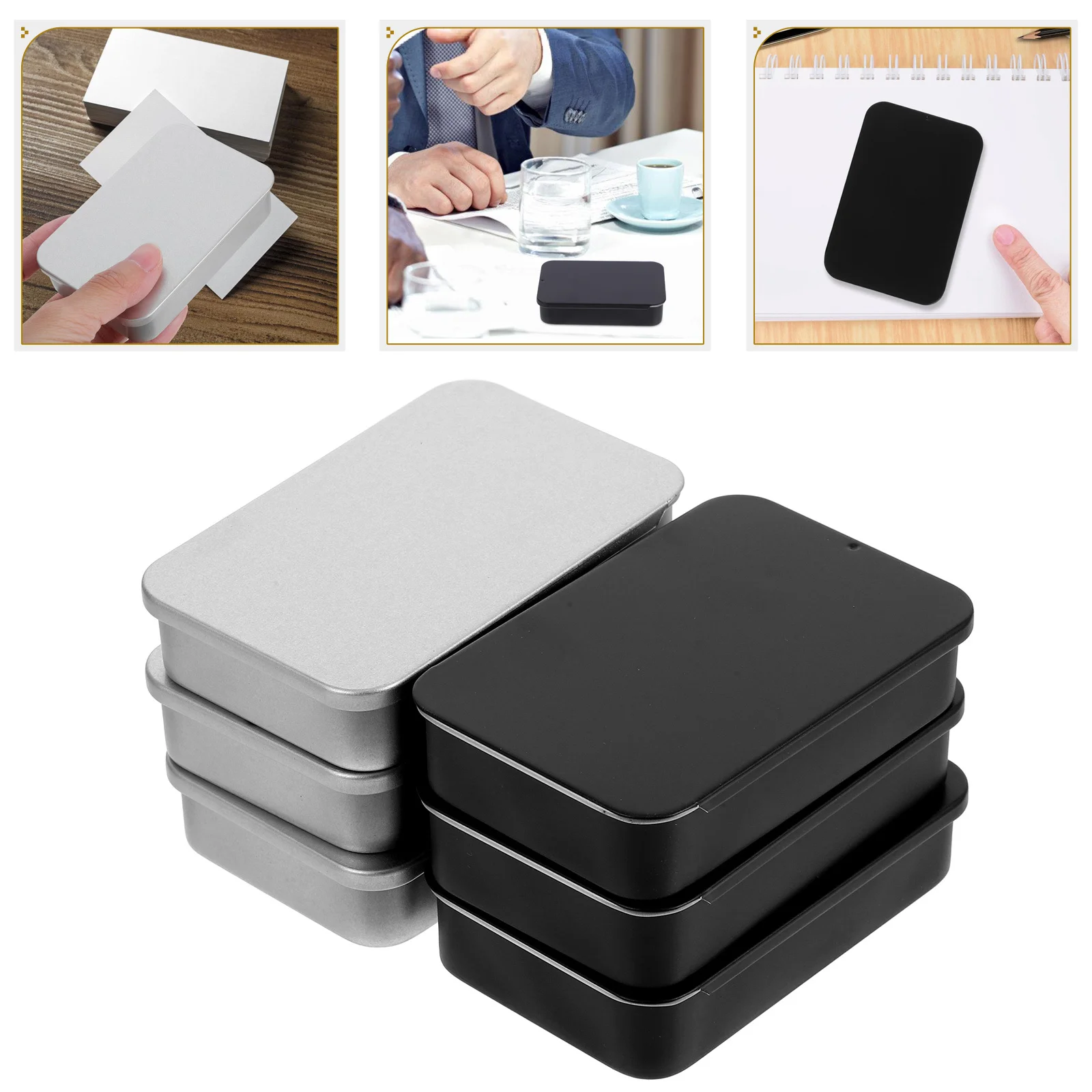 

6pcs Metal Card Holder Box Multifunctional Portable Slide Cover Design Tinplate Rectangle Storage For Business Credit Id