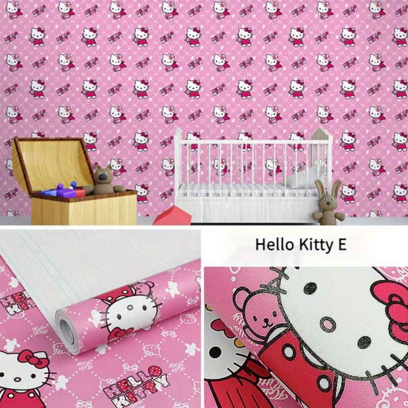 Hello Kitty Wallpaper Pink Waterproof PVC Living Room Bedroom Decorative Wall Adhesive Paper Sticker School Table Cabinet  Decor