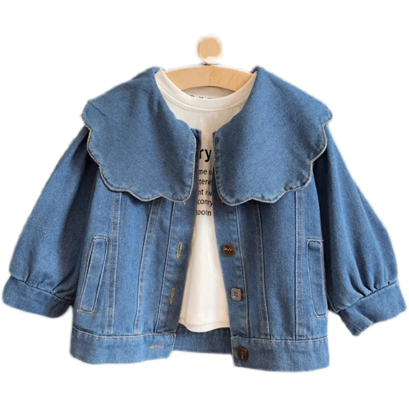 Baby Girls Jacket Turn Down Collar Long Sleeved Denim Jacket Spring Autumn Solid Casual Girls Jean Coat Outerwear