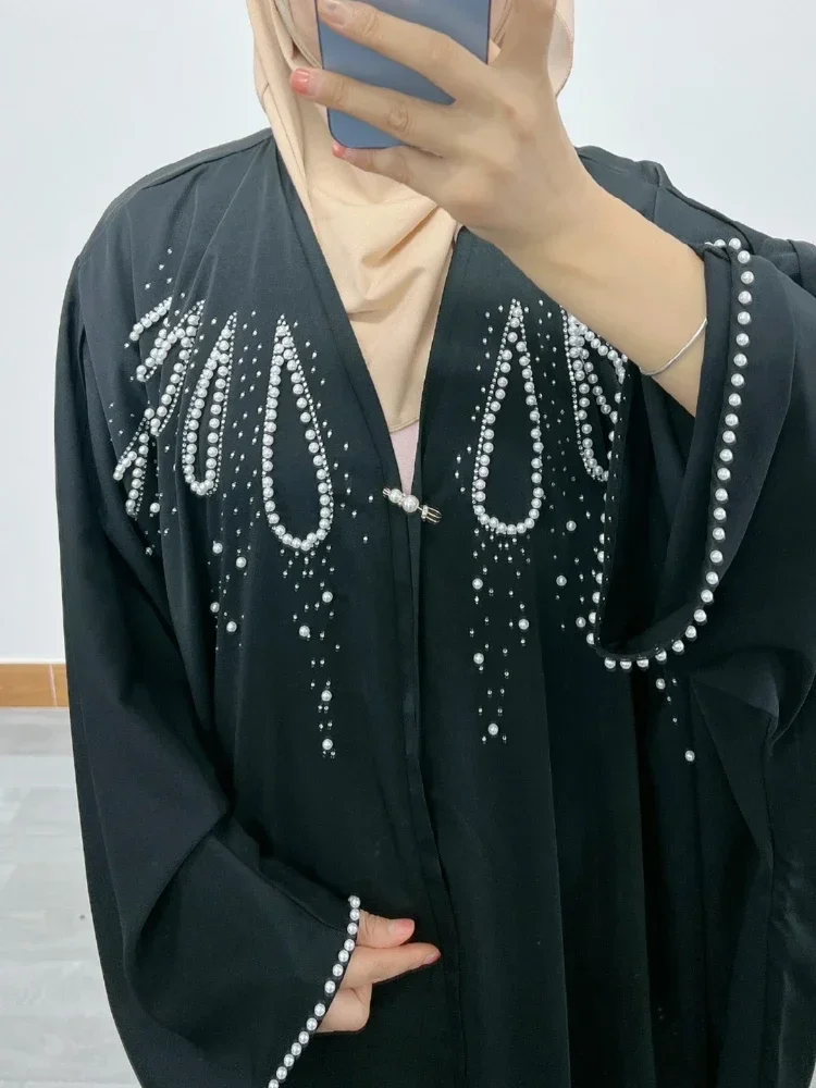 Women Eid Muslim Abaya Ramadan Morocco Cardigan Dubai Batwing Loose Diamonds Abayas Kaftan Vestidos Arab Long Robe Pearls