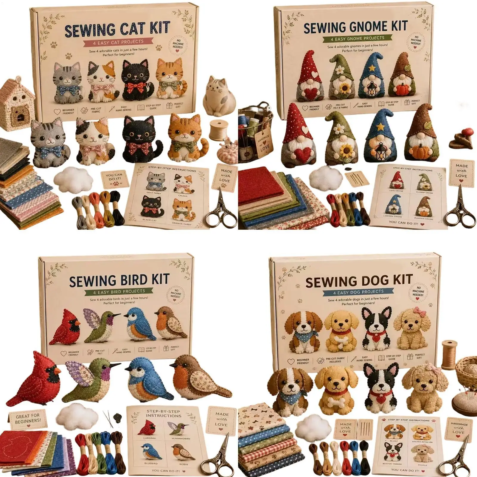 3D Bead Animal Kit Mini Gnome Bird Puppy Cat With Instructions 3D Animal Themed Beadwork Kit For Adults Teens Beginners