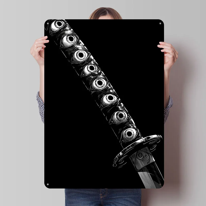 Katana der Tausend Augen Druckposter Maßgefertigte Retro Wandkunst Vintage Metallschilder für Männerhöhle Wohnzimmer Dekoration