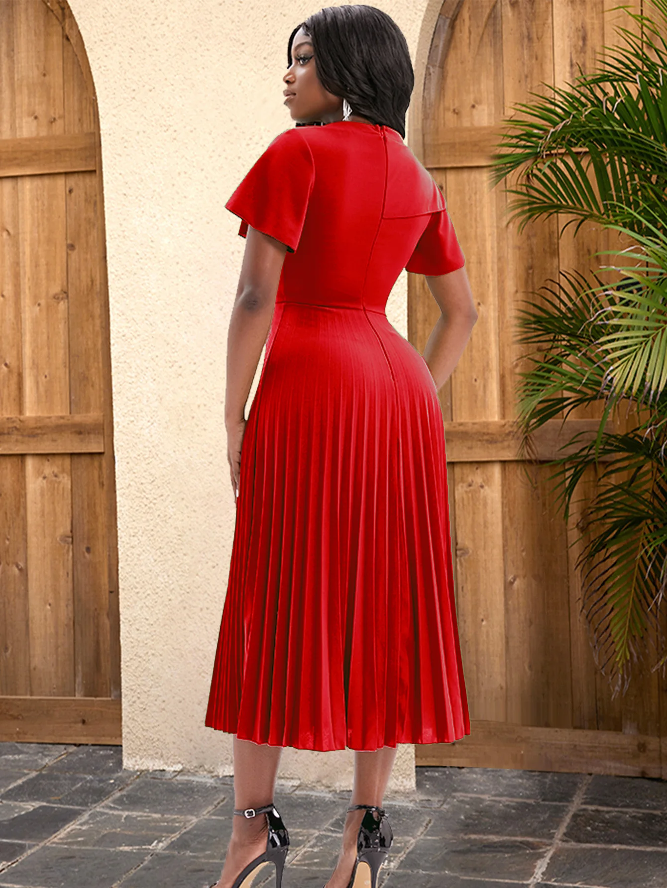 ผู้หญิงขนาดใหญ่ฤดูใบไม้ผลิฤดูร้อน Ruched กระโปรงจีบไหล่เฉียงแขนสั้นชุดทุกอารมณ์แฟชั่น