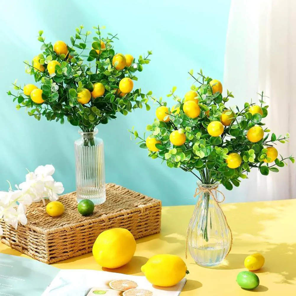 6Pcs Simulation Zitrone Haufen Gefälschte Obst Pflanzen DIY Vase Dekor Grüne Pflanze Dekorationen Foto Requisiten Vase Blume Anordnung Dekor