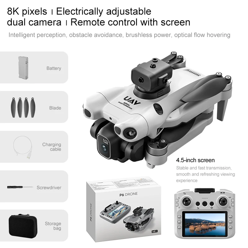NEW P6 PRO RC Drone 8K HD Dual Cameras WiFi 4.5-inch screen 20mins Flight Aerial Photography Quadcopter Remote Control UAV Toys image 3