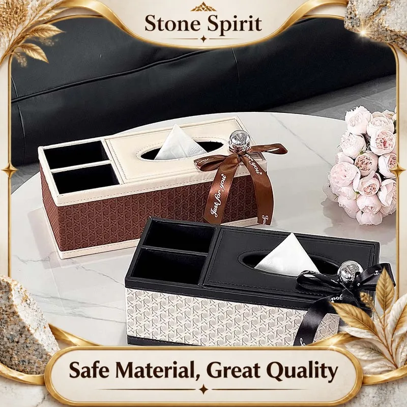 AhunderJiaz Light Luxury Multi-function Leather Tissue Box Living Room Table Organizer Desktop Decoration Home Kitchen Decor