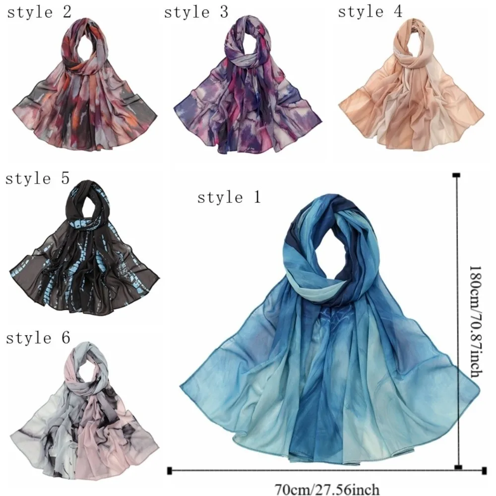 وشاح ساتان أنيق ملون يسمح بمرور الهواء بألوان مائية ناعمة وشاح طويل من البوليستر العرقي للحفلات #6