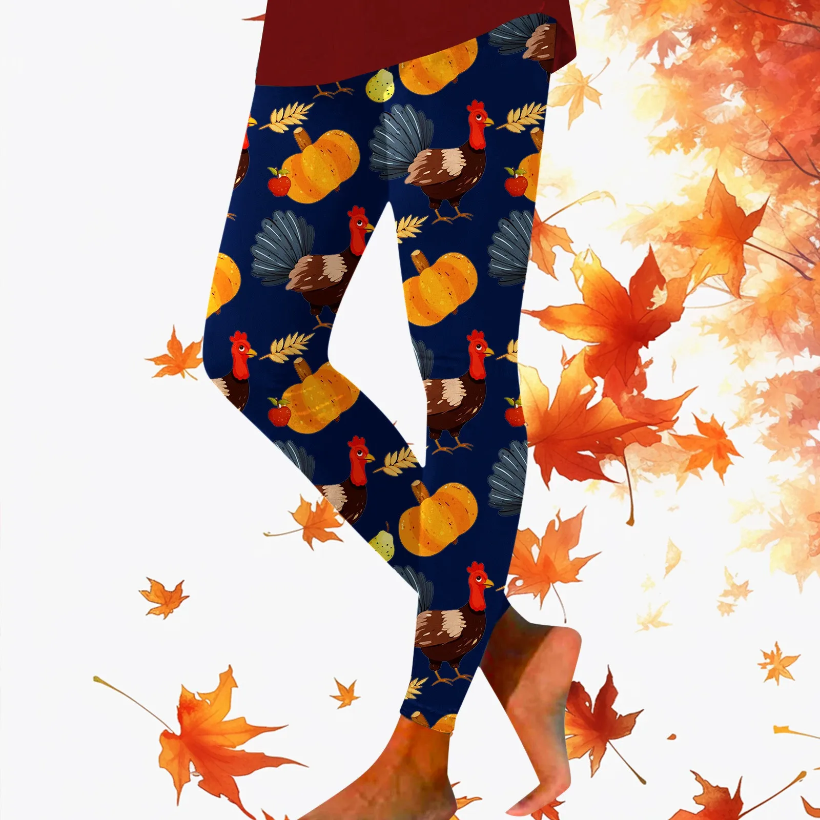 3D Thanksgiving Day Pumpkins Turkey Print Fitness Full Leggings Autumn Fashion For Women High Waist Stretch Full Legging