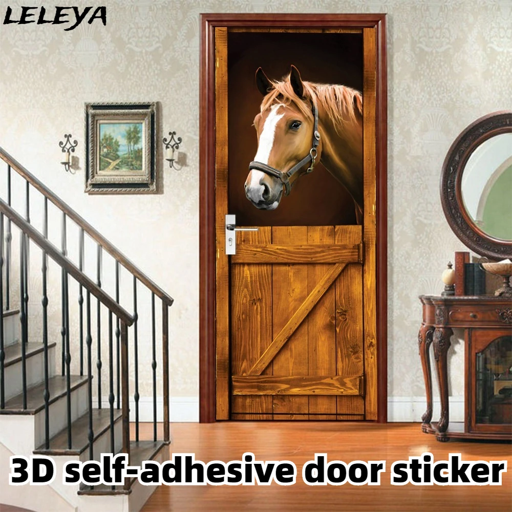 

3D Door Wallpaper Self Adhesive Door Sticker Old Stairs Door Film Poster Premium PVC Waterproof Wall Sticker Decoration