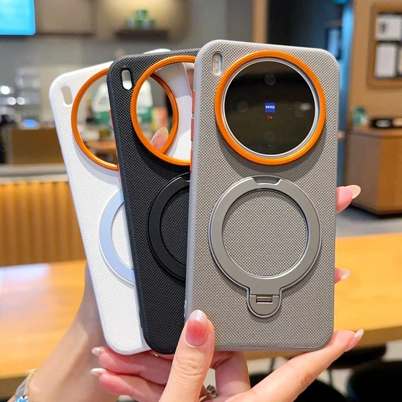 

Diamond Texture Particle Magnetic Case For VIVO X300 Pro X200 Ultra 360 Matte Ring Holder Bracket Armor Shockproof Cover