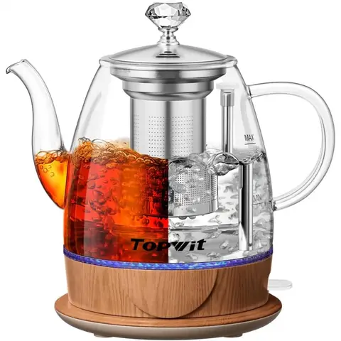 Electric Kettle Glass 1L, BPA-Free Hot Water Tea Coffee Maker with Removable Infuser, Auto Shut-Off & Boil-Dry Protection