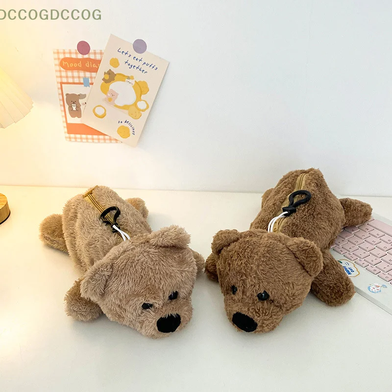 

1PC Portable Soft Cartoon Animal Stationery Pouch Plush Bear Head Pencil Case Cosmetic Bag For Teens Office Children Home Kids