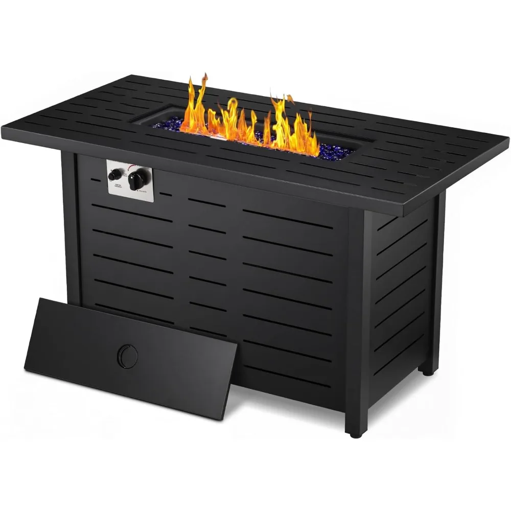 

Fire Pit Propane Gas FirePit Table 43" Outdoor Fire Pit Rectangular Tabletop with Lid, Rain Cover, for Outside Garden Deck Patio