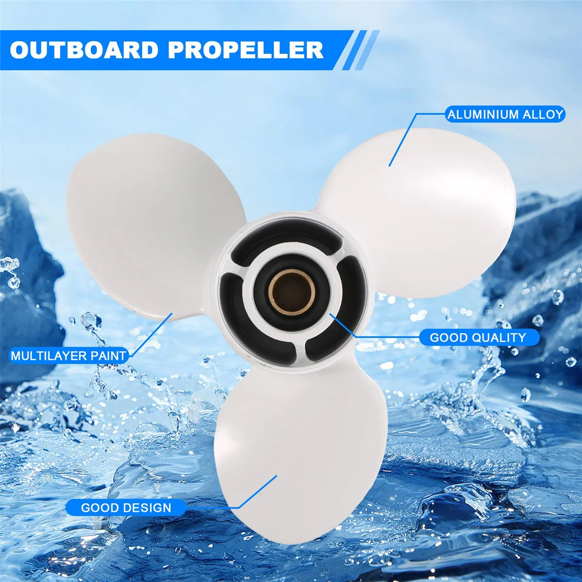 for Yamaha 9.9-15HP 63V-45945-10-EL 9-1/4 x 9 Aluminum Alloy Marine Outboard Propeller 8 Spline Tooth 3 BladesJAS