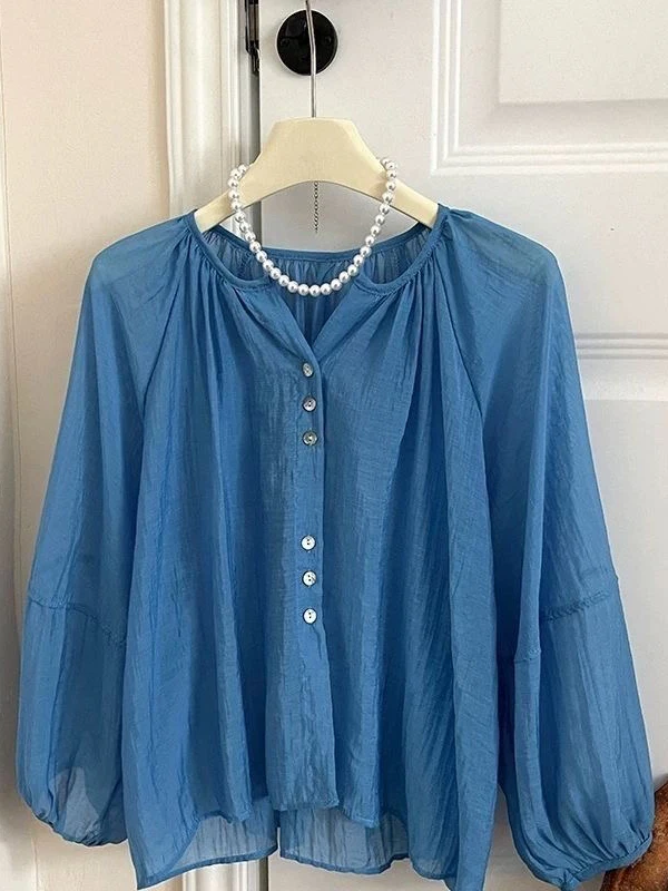 

Новый летний свободный утягивающий фонарь Sve Sun Protection irt, женский хлопковый повседневный топ Lake Blue Busin