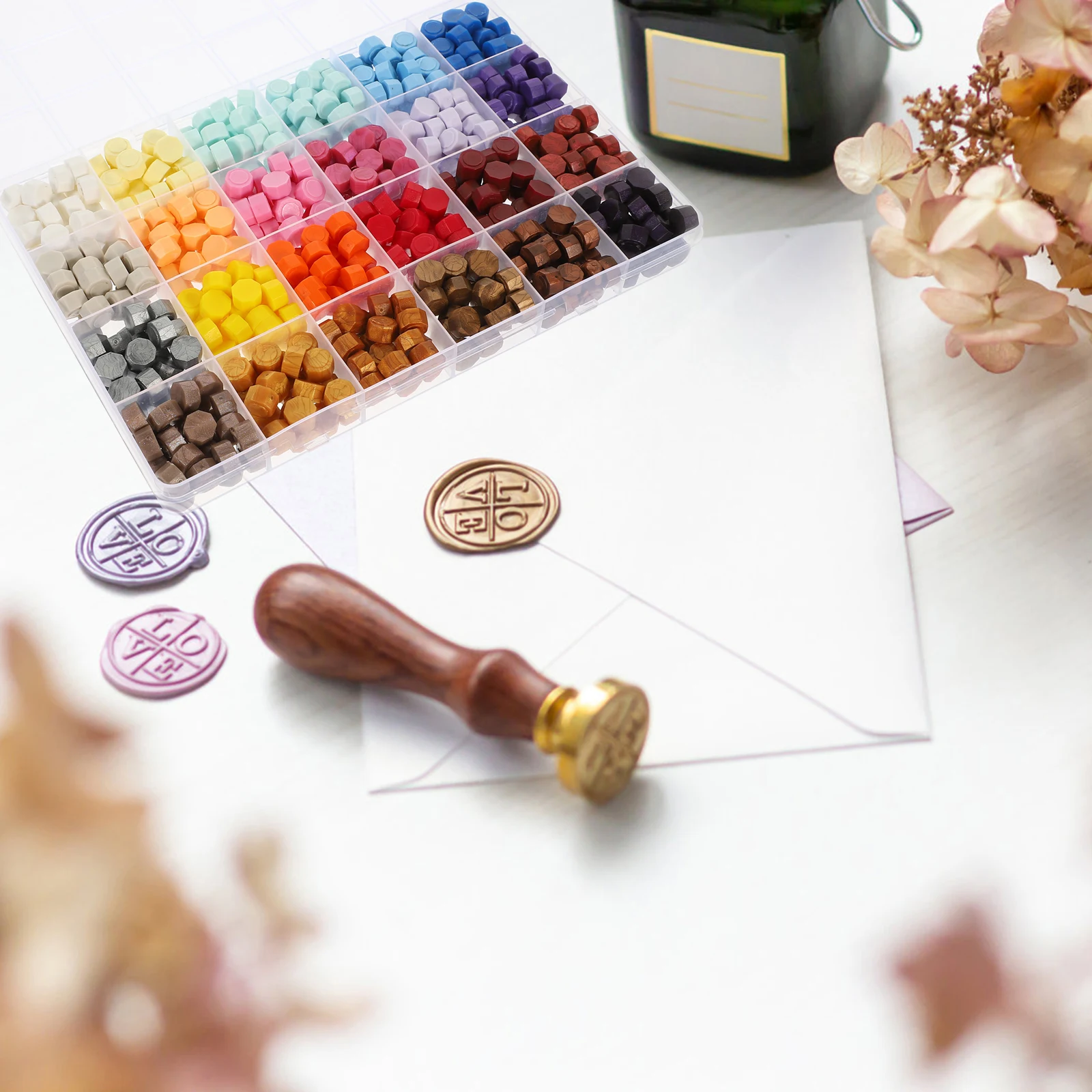 

24 Retro Octagonal Wax Seal Beads Colorful Sealing Wax Particles Invitations Cards Wrapping Envelope Decor Vintage Letter