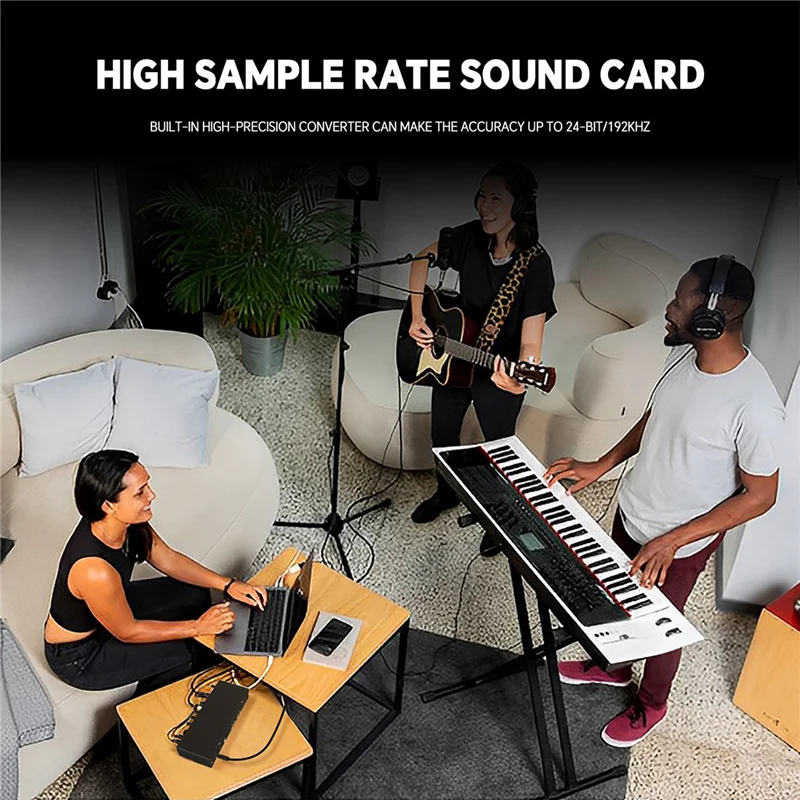 GAX-MD44 Microfono professionale Scheda audio 24 bit 192 Khz Interfaccia audio a 4 vie per registrazione podcast Strumento musicale Durevole -B