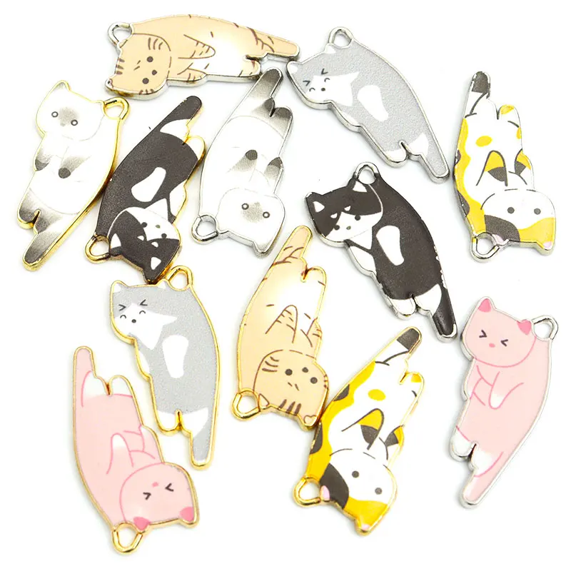 10pcs Kawaii Pet Kitten Enamel Charms for DIY Ornaments Accessories Necklace Earrings Keychain Cute Lazy Cat Alloy Pendants